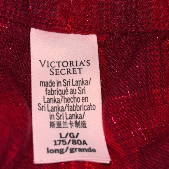 Victoria Secret Metallic Red Plaid Flannel PJ 2PC Pajama Set Women‎ L Lounging - Picture 11 of 15